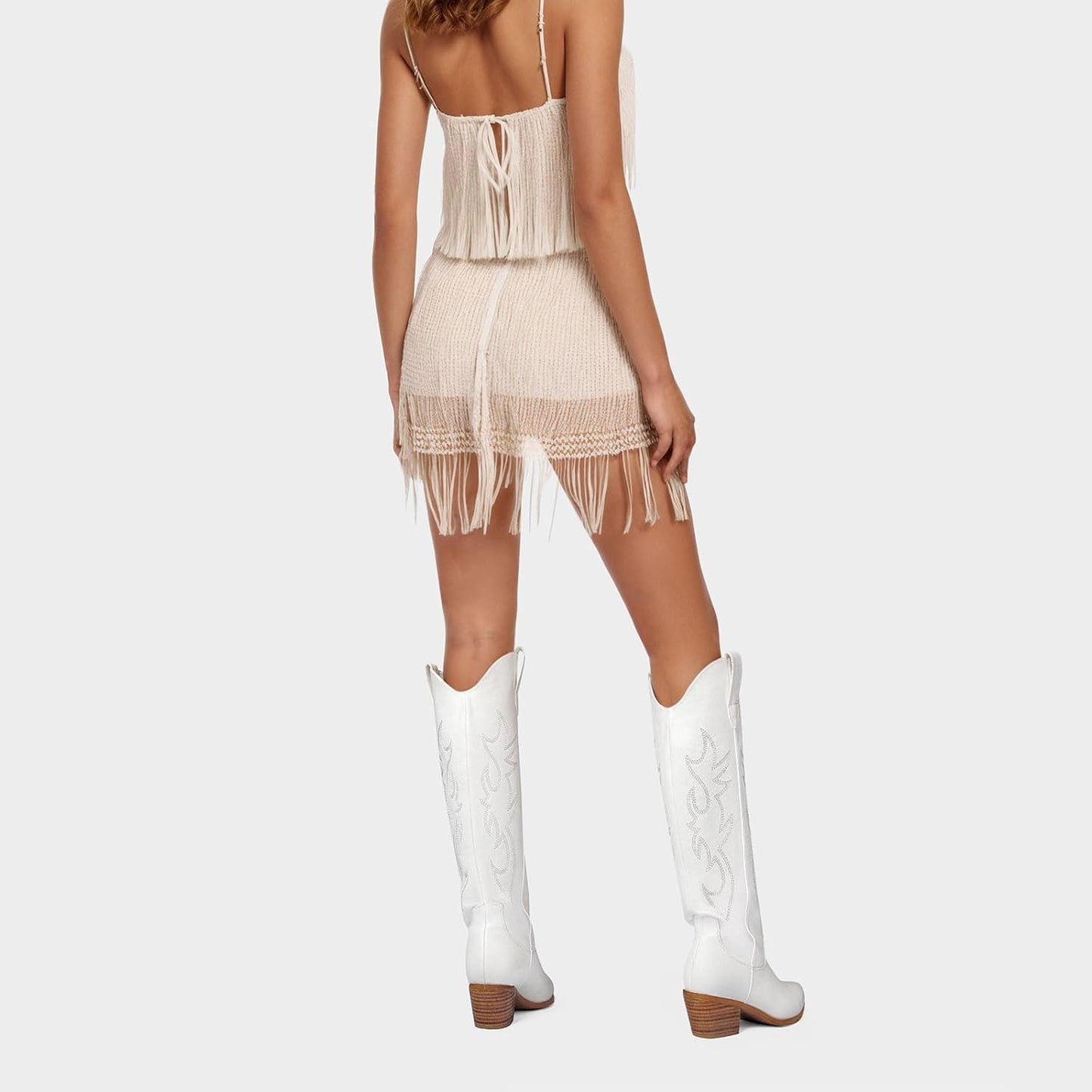 Ouepiano White Cowgirl Boots - Women's Knee High Chunky Heel Western Style | Pointed Toe, Wide Calf