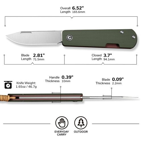 CIVIVI Slip Joint Pocket Knife, Slippy Sendy Folding Knife for EDC Camping Daily Use, Perfect Gifts for Men Women C24075B-1