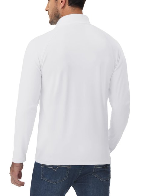 Boladeci Mens Quarter Zip Pullover White Fleece Lined Warm Long Sleeve Golf Shirts 3/4 Zip Lightweight Sweater Golf Gifts, Size X-Large