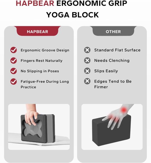 HAPBEAR Yoga Blocks - High-Density EVA Foam, Non-Slip Texture, 9x6x3in | Perfect for Deep Stretching & Pilates