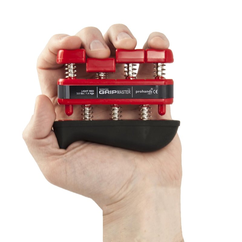 Prohands Gripmaster Rehab Hand Exerciser, Finger Exerciser (Hand Grip Strengthener), Spring-Loaded, Finger-Piston System, Added Palm Cushion, (3 lb Light Tension, Red-Gripmaster Rehab)