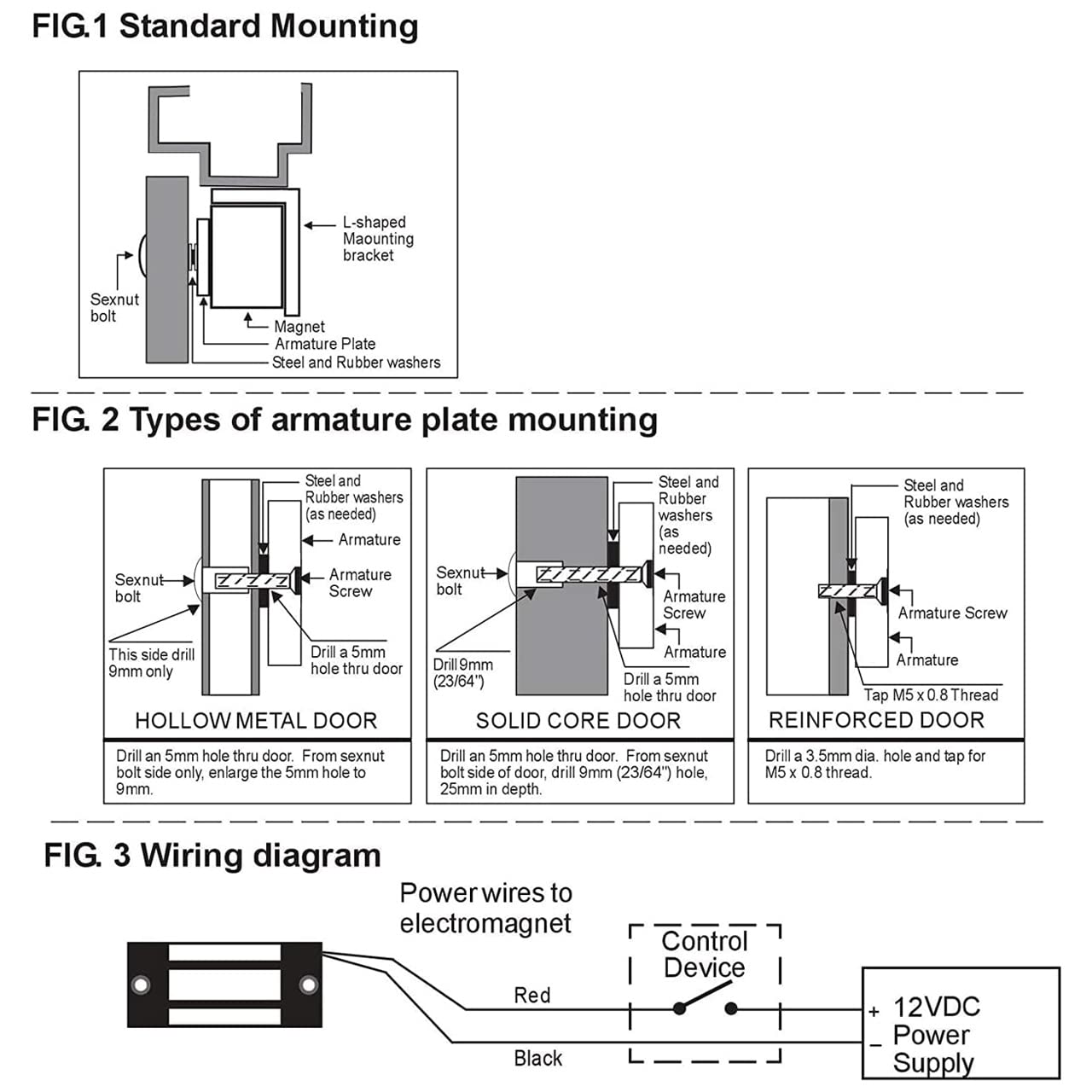 Electric Magnetic Door Lock - 500KG/1200LBS Force, 12V NC Mode Access Control Lock for Metal, Fire Proof, Wooden, Glass Doors