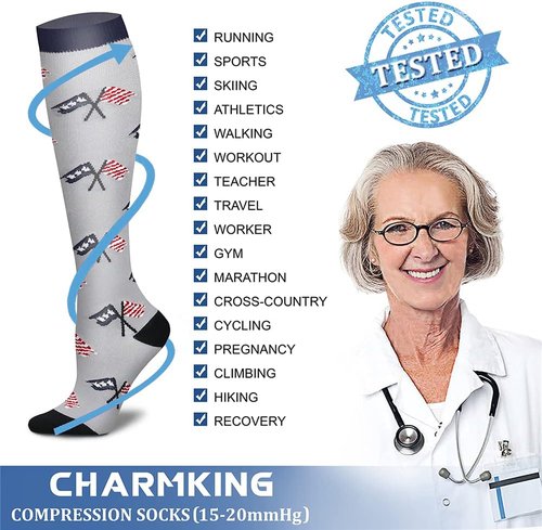 CHARMKING Compression Socks - 15-20 mmHg Circulation Support for Men & Women | 8 Pairs Ideal for Running & Cycling