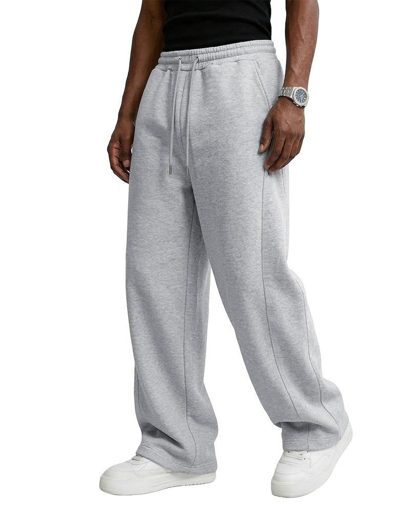 PIDO YOGA Men's Baggy Sweatpants Fleece Wide Leg Lounge Pants Drawstring Waist Loose Fit Cotton Jogging Sweat Pants with Pockets,Light Gray