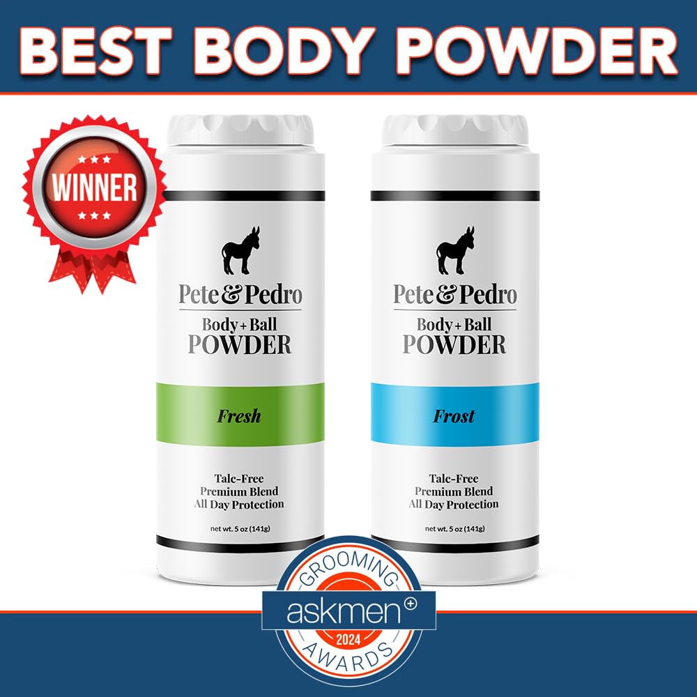 Pete & Pedro Body & Ball Powder Frost Cooling Sensation, Talc-Free Ball Powder for Men | Helps With Odor & Absorbs Moisture & Sweat | Deodorant Hygiene For Groin | Shark Tank Featured, 4.4 oz.