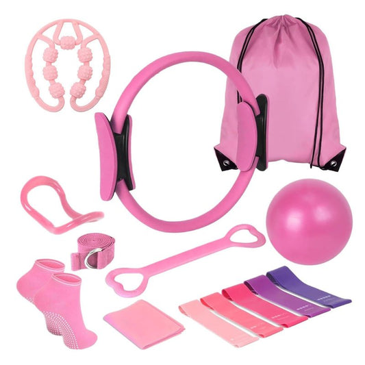 Quivorant Pilates Equipment Kit for Home Workout, Pilates Ring and Ball Set with 5 Resistance Bands, mag-ic Circle Compact Toning Fitness Essentials Starter Set Accessories, Core Sliders, Socks, Bag