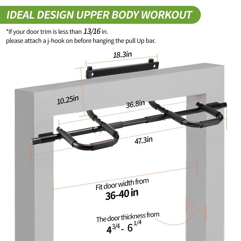 NOWAKE New Version Multi-Grip Pull up bar For Doorway,330lbs Heavy Duty 47.3 Inch Extra Width Portable Functional Ergonomic Design Door Frame Pull Up Bar With USA Patent For Home Gym Exercise