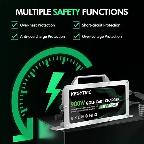 15 AMP 48 Volt Golf Cart Charger for Yamaha G19-G22 with 2-Pin Plug, 20% Faster & Safer, 900W 48V Golf Cart Battery Charger for Lead Acid Battery, Auto Power-Off Protection, IP67 Waterproof & Portable