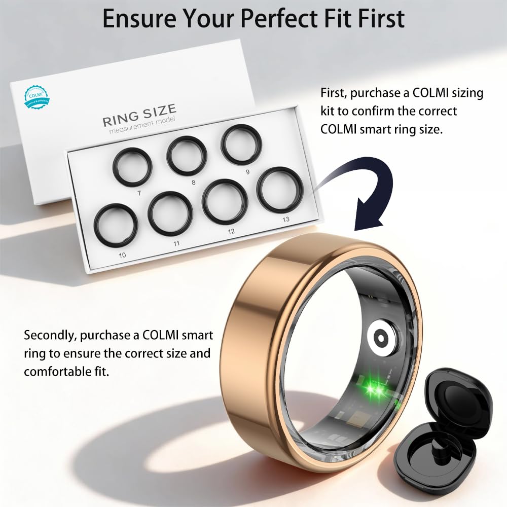 COLMI R02 Smart Ring, Smart Ring for Women and Men, No Subscription Fee, with a Charging Case, Supports Heart Rate, Blood Oxygen, Sleep Health Monitoring. (Rose Gold, 7#)