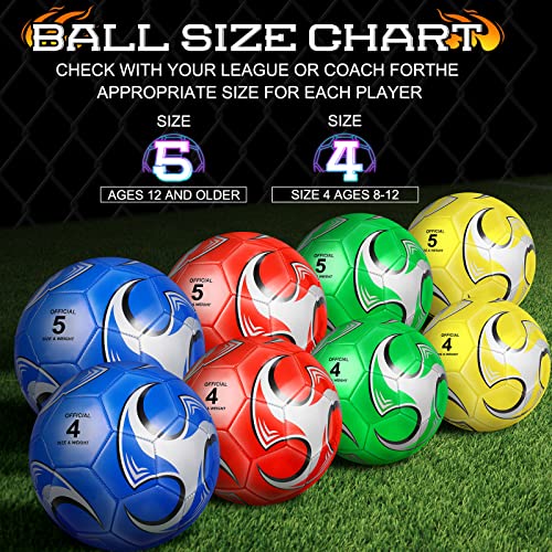 HyDren Size 5 Soccer Balls, 4 Pack with Pump – 8.7in Official Ball, Multicolor
