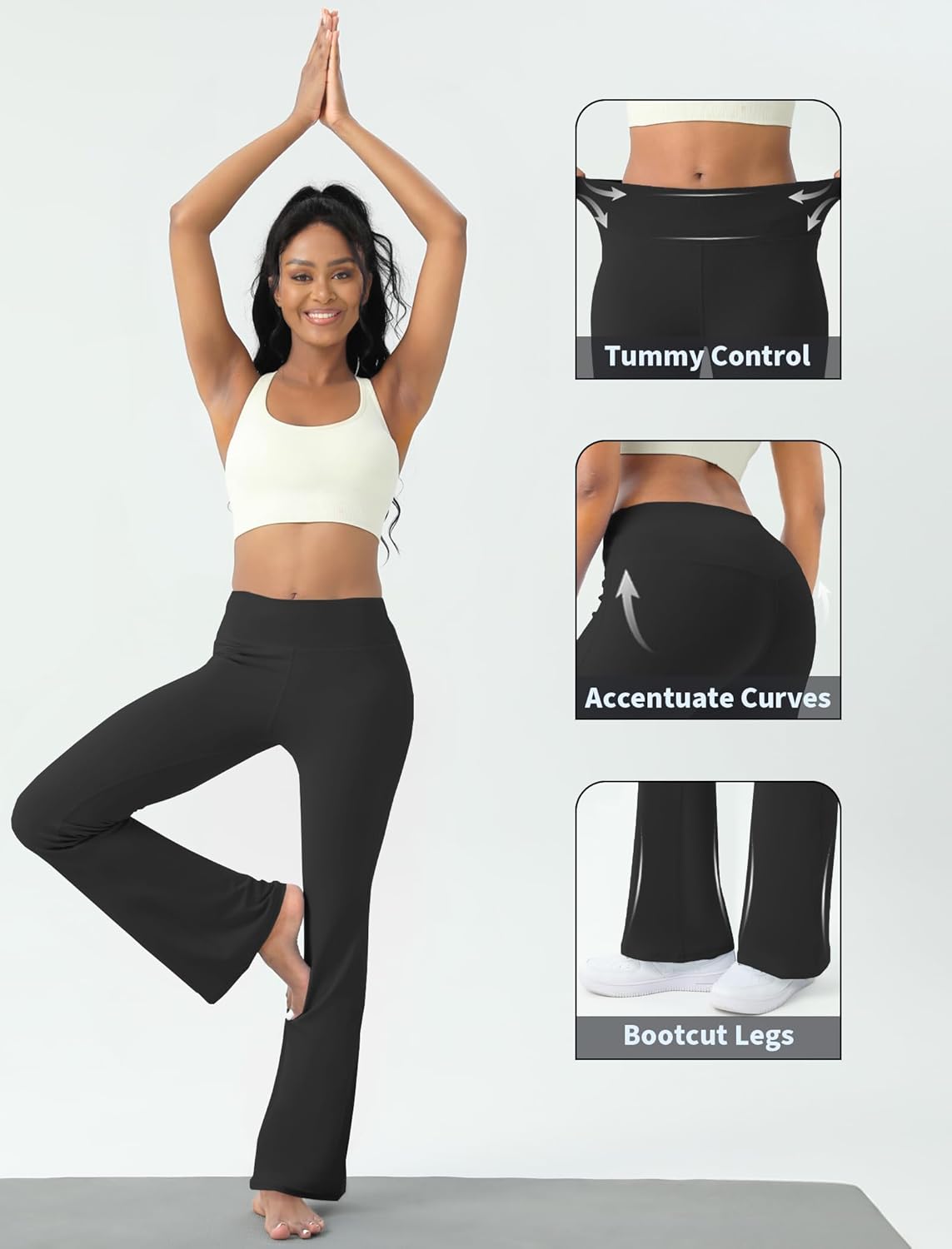 Skiennix Women's Yoga Pants - High Waisted Bootcut Flare Leggings with Tummy Control | Comfortable Fit