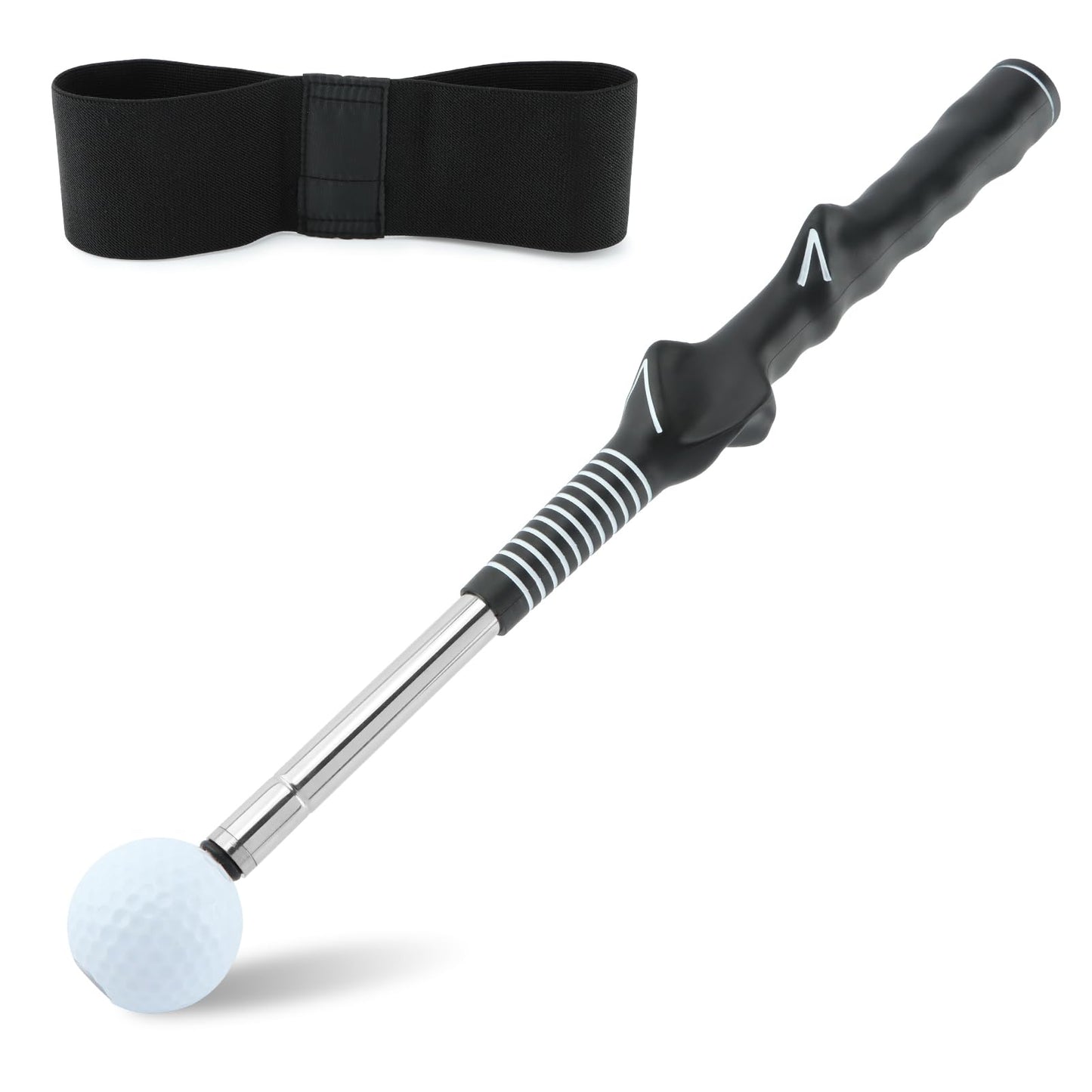 NINEFOX Retractable Golf Swing Trainer for Right-Handed Players, Tempo Stick with Click Feedback, 14.96–27.95 in, Includes Arm Band and Grip Trainer, Indoor Outdoor Warm-Up Practice, Black