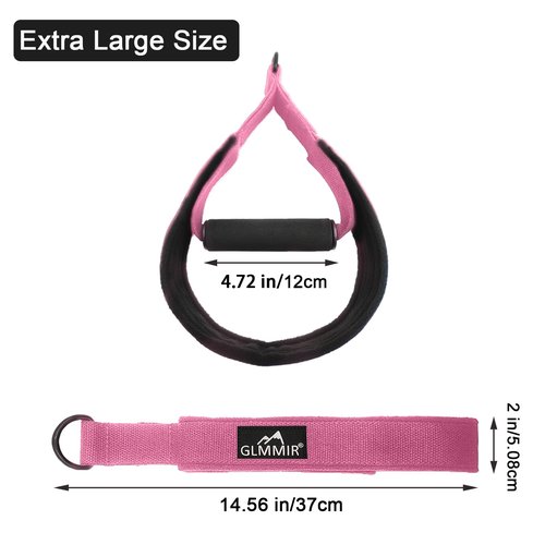 GLMMIR Pilates Double Loop Straps for Pilates Reformer, Fitness Metal D Ring Straps Handle, Pilate Accessories Yoga Wristbands Exercise Straps for Gym Home Workout 2PCS - Pink with Handle