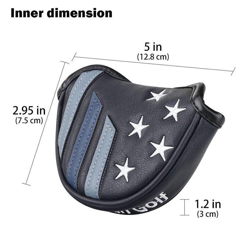 Craftsman Golf Blue Strips Stars Small Mid-Size Half Mallet Putter Head Cover Headcover Magnetic Closure (for Heel Shaft)