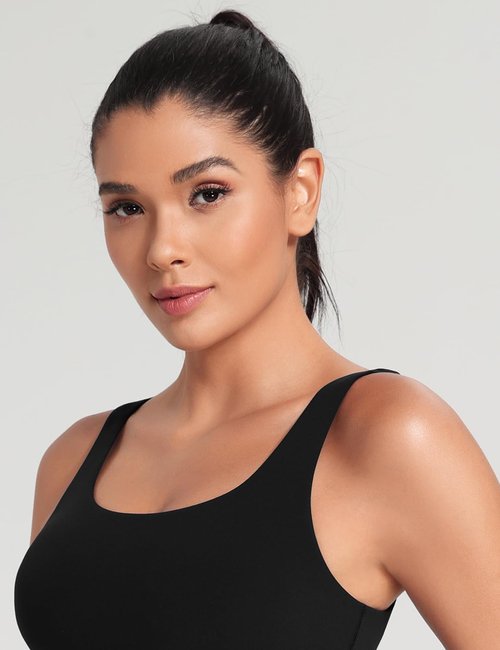 HeyNuts Zeal Bra - Women's Scoop Neck Longline Sports Bra | U-Back Yoga Crop Top, Padded A-D Cups