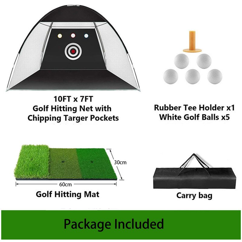 Golf Net, 10x7ft Golf Hitting Practice Net for Backyard Driving Chipping Indoor&Outdoor Swing Training Net with Base Hitting Mat, Target&Balls, Ideal Gift for Men Dad, Golf Lovers