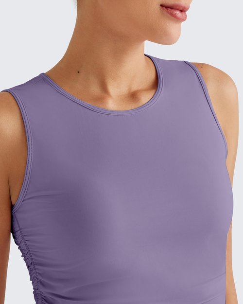G4Free Athletic Tops for Women Slim Sleeveless High Neck Workout Crop Tanks Soft Running Shirt Gym Activewear (Gray Purple,S)