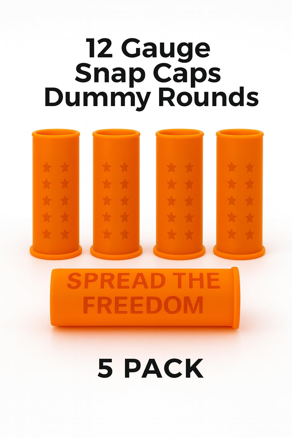 TechStudio3D 12-Gauge Dummy Rounds – Durable & Reusable Snap Caps for Safe Dry Practice (Orange – 5 Pack)