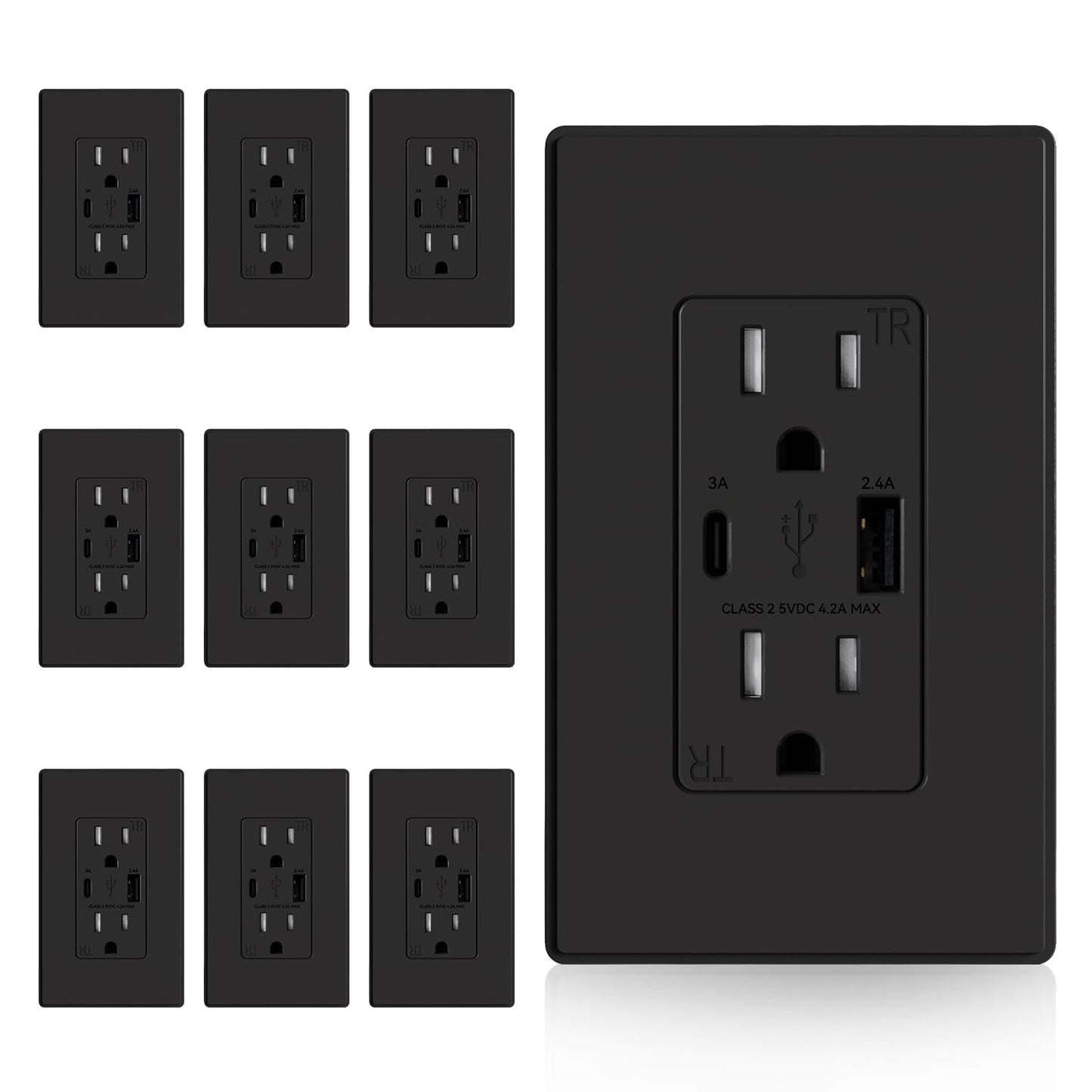 USB Wall Charger Outlet with A & C Ports - 15A Tamper Resistant, UL Listed, 6 Pack, Light Almond
