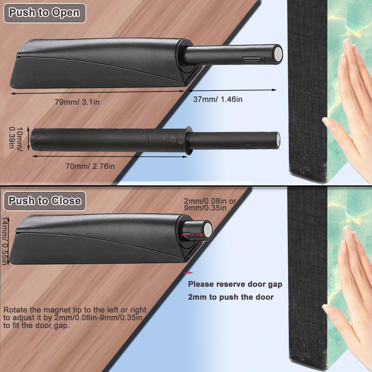 Push to Open Door Latch Cabinet Hardware CBRIVE 4 Pack Magnetic Push Latches & Lock for Hidden Door Push Release Drawer Pull Tip on Closet Locking Strong Pop Out, Black