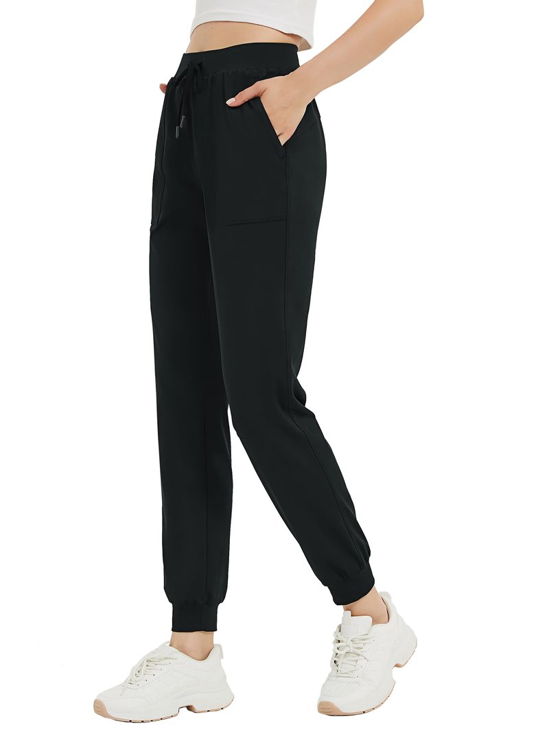 Tallemon Women's 33" Tall Inseam Joggers Running Sweatpants Pockets Tapered Athletic Workout Lounge Pants Black, L