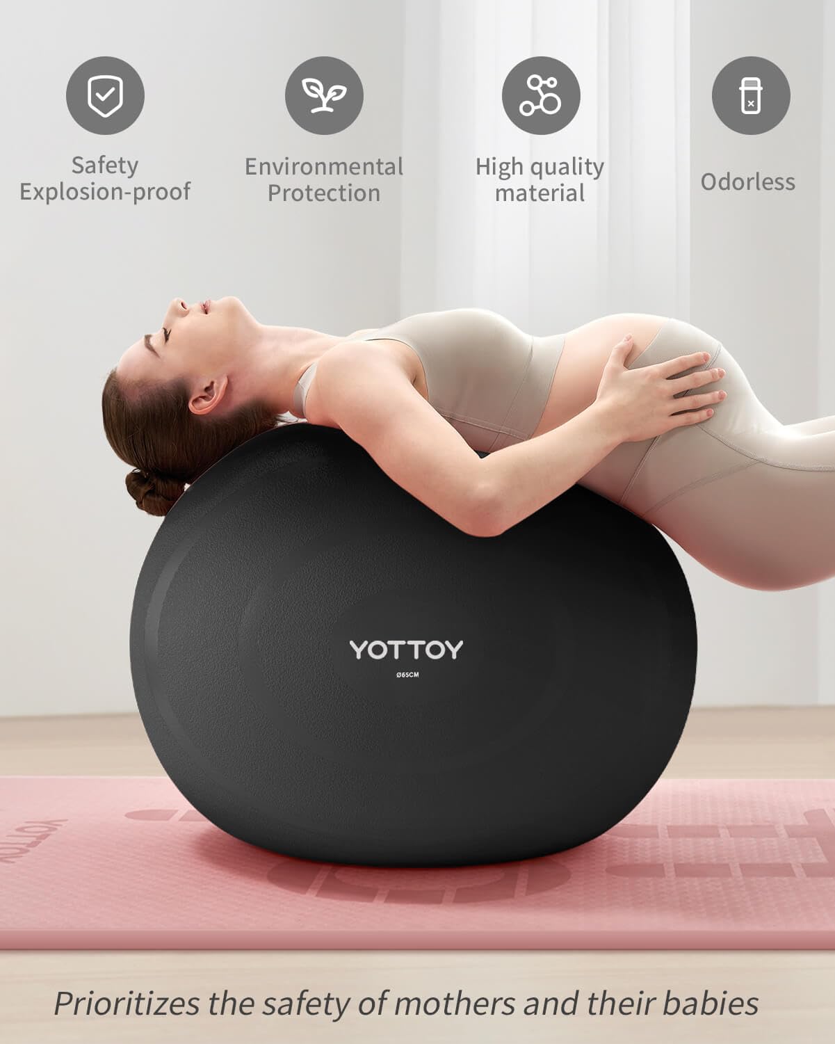 YOTTOY Anti-Burst Exercise Ball for Working Out, Yoga Ball for Pregnancy,Extra Thick Workout Ball for Physical Therapy,Fitness with Pump (Black)