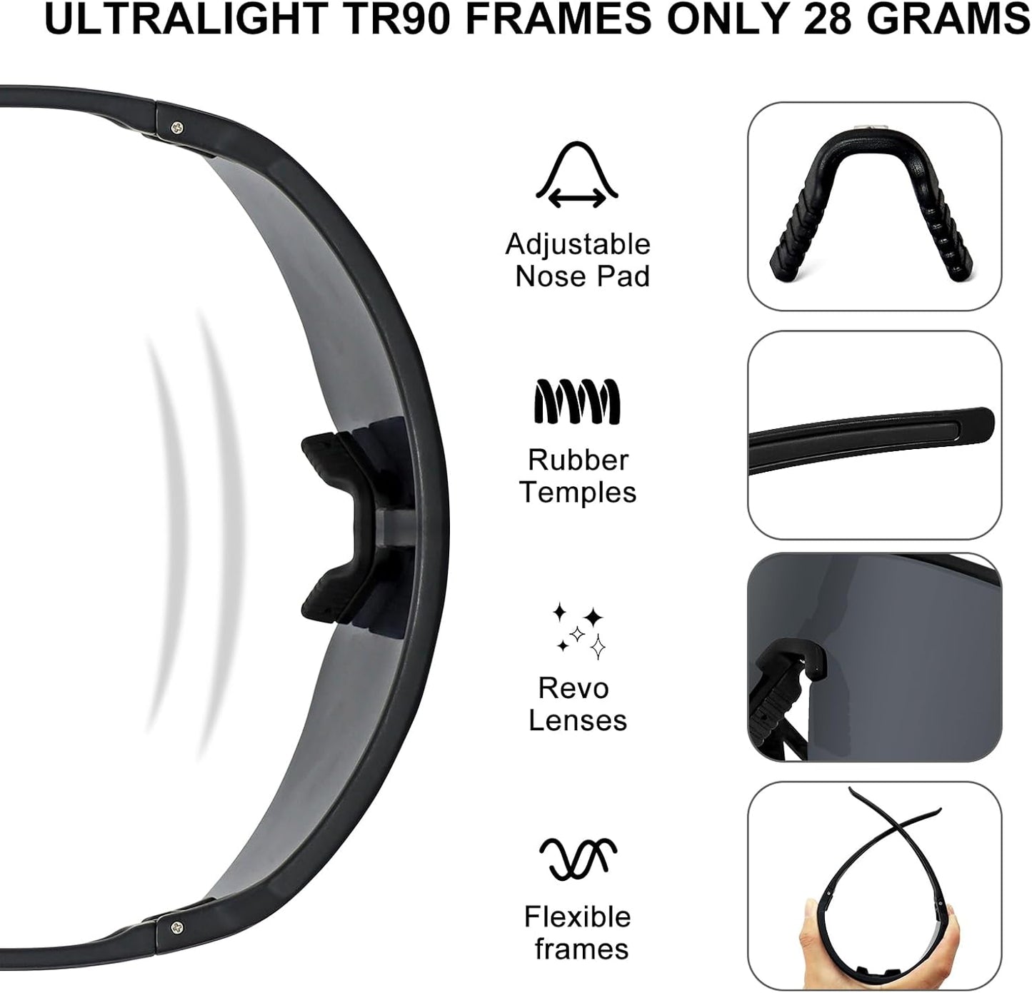 SPOSUNE Polarized Cycling Glasses - UV400 Protection Sports Sunglasses for Men & Women | Ideal for Outdoor Activities