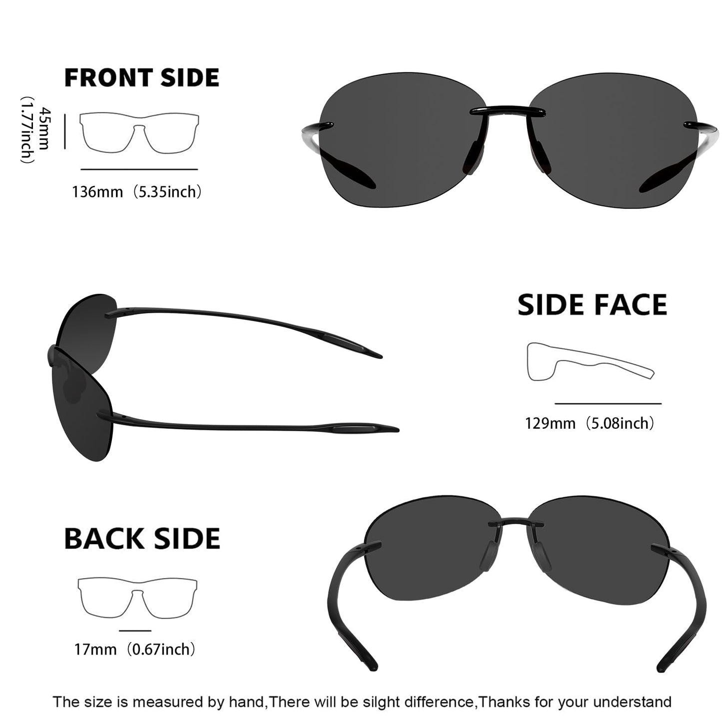 MAXJULI Polarized Sport Sunglasses for Men Women TR90 Rimless Frame for Running Fishing Baseball Driving 8249 C1 Black/Grey
