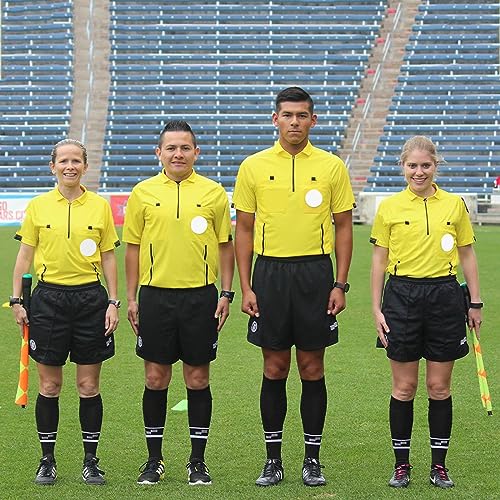 Soccer Referee Shirt Jersey - Short Sleeve Uniform with Wallet, Cards - Yellow, Medium