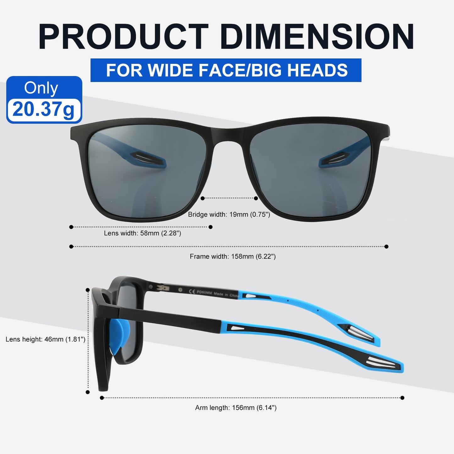 SKYOAK Premium Large 158MM XXL Polarized Sunglasses for Men Women, Scratch/Saltwater Resistant/Oleophobic Coating Lens Sun Glasses TR Frame Stylish Oversized Shades (2 Pack, Black & Blue)