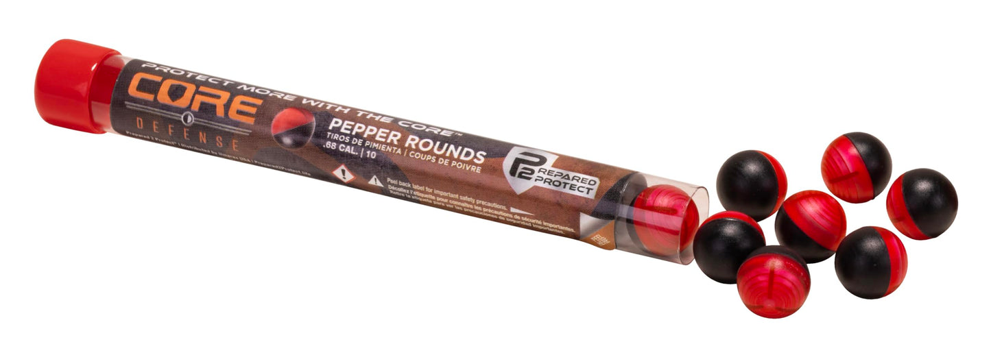 P2P Core Defense Pepper Rounds Non-Lethal Self Defense Ammo for Pepper and Paintball Guns, 68 Caliber, Pepper Rounds, 10 Count