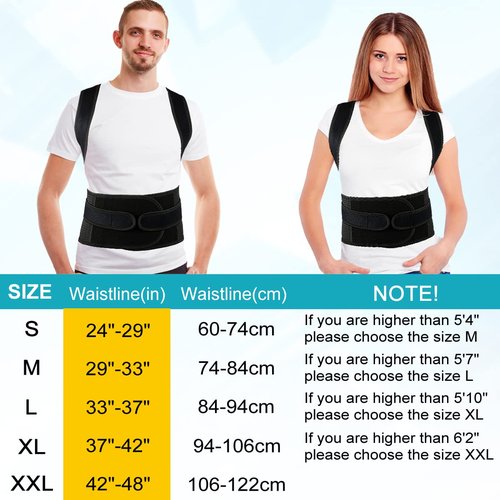 KLEUET Back Brace Posture Corrector for Women and Men, Relief for Waist, Back and Shoulder Pain, Adjustable and Breathable, Improve Posture L(33"-37")