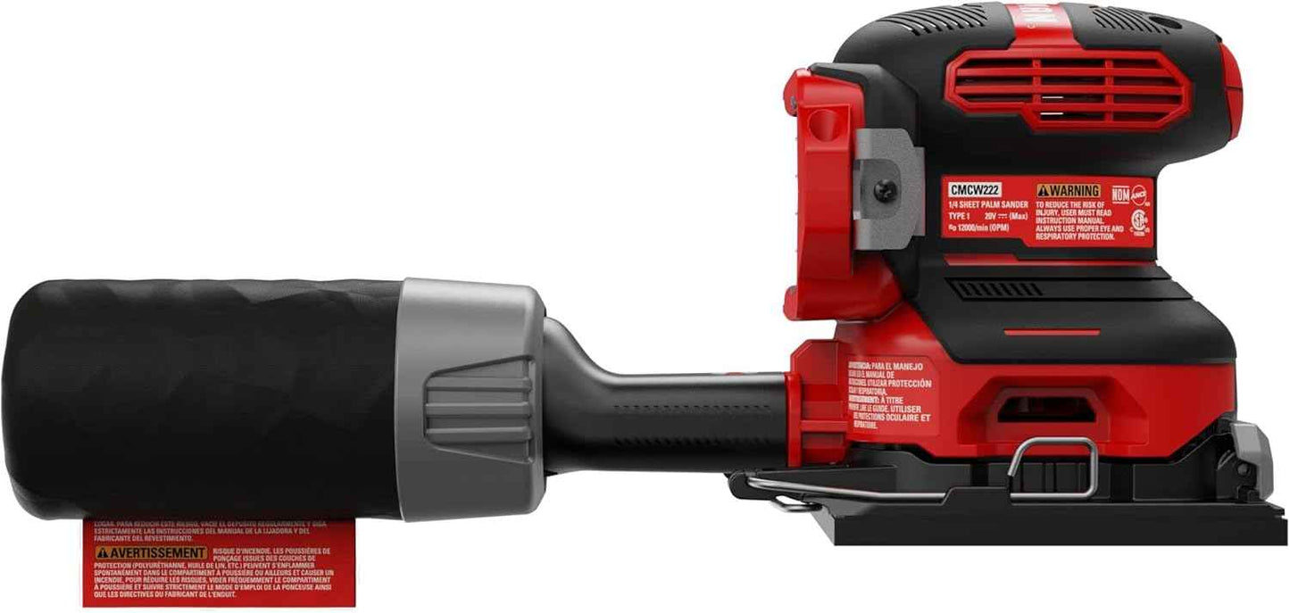 CRAFTSMAN V20 Cordless 1/4 Sheet Sander - 9,000-12,000 OPM Bare Tool (CMCW222B)