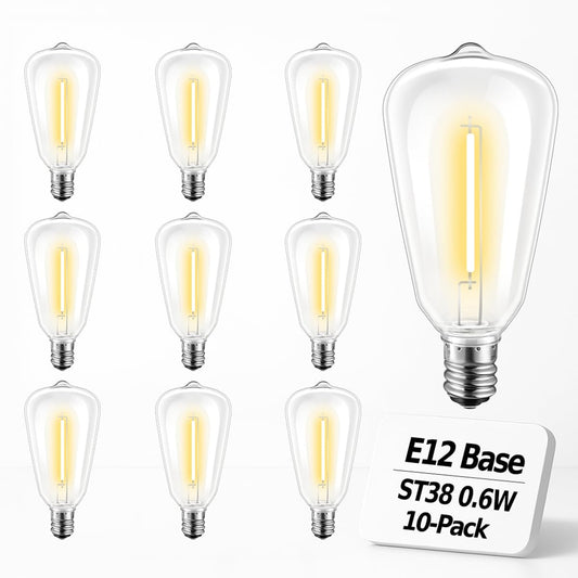 Hobbynors 10Pack ST38 LED Outdoor String Light Replacement Bulbs, Shatterproof & Weatherproof Vintage Edison, E12 Candelabra Base, 2700K Warm White, 7W Equiv. (0.6W Energy Saving)
