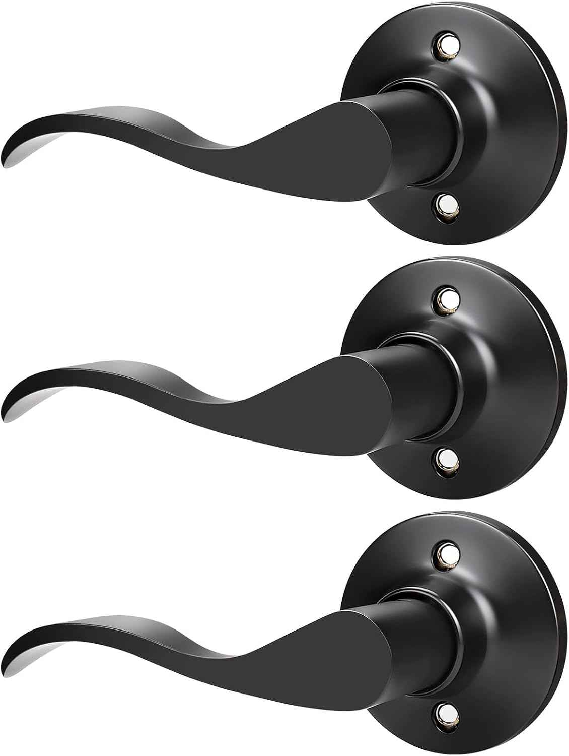 Black Privacy Door Levers - 6 Pack Keyless Modern Wave Handles for Bedrooms