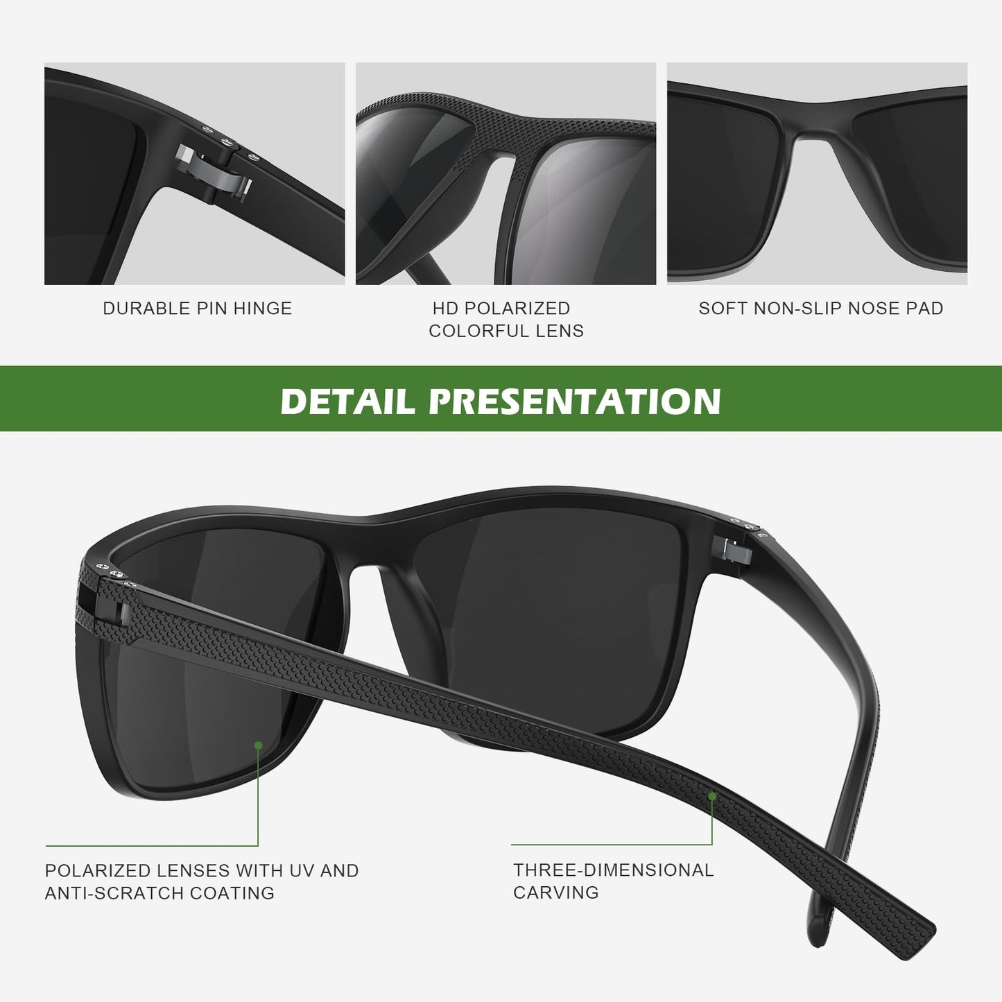 Fanshen Square Polarized Sunglasses for Men, 3 Pack Lightweight UV Protection Sun Glasses for Driving Fishing Golf (Black/Ice Blue/Red)