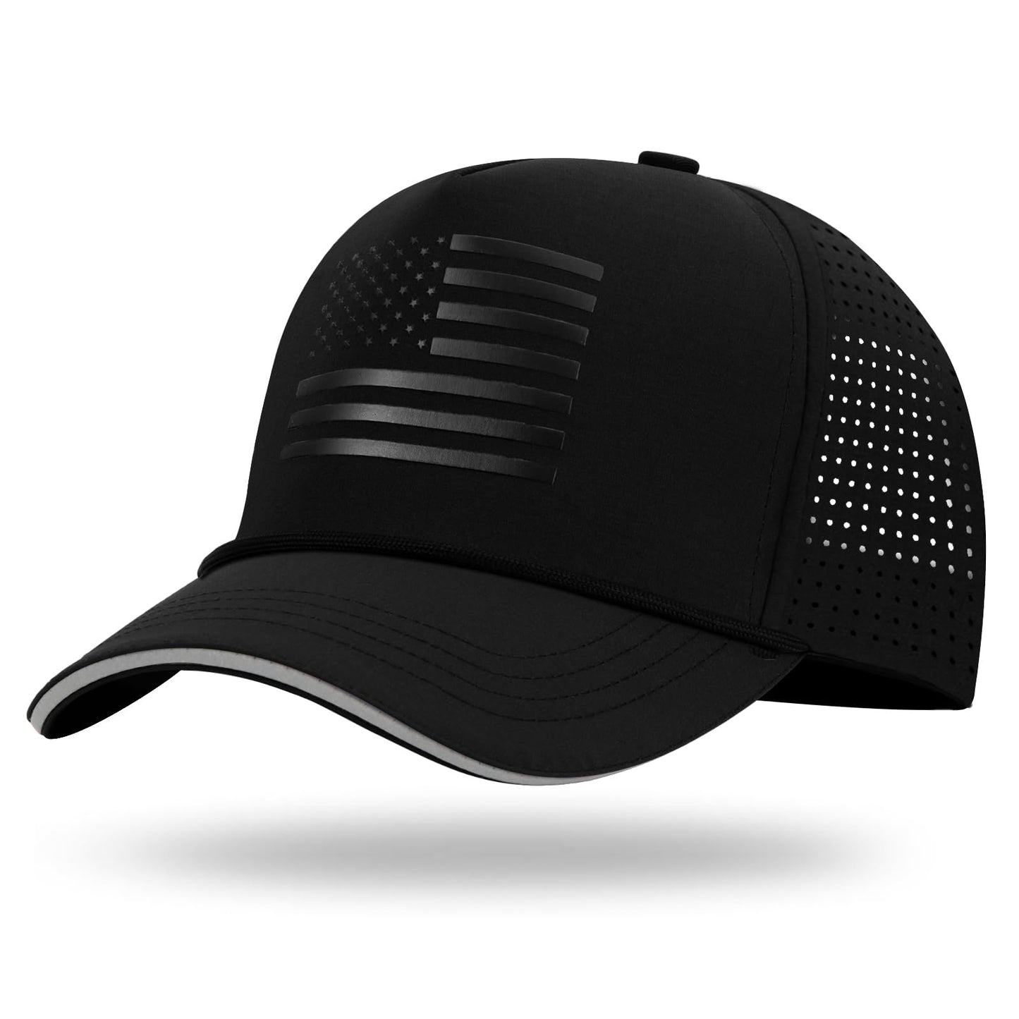 Oversize XL XXL XXXL American Flag Trucker Hat, 250th Anniversary Snapback Hats, Large USA Baseball Cap for Men Big Heads, Breathable Mesh Side, Adjustable Fit, Black/Black Flag