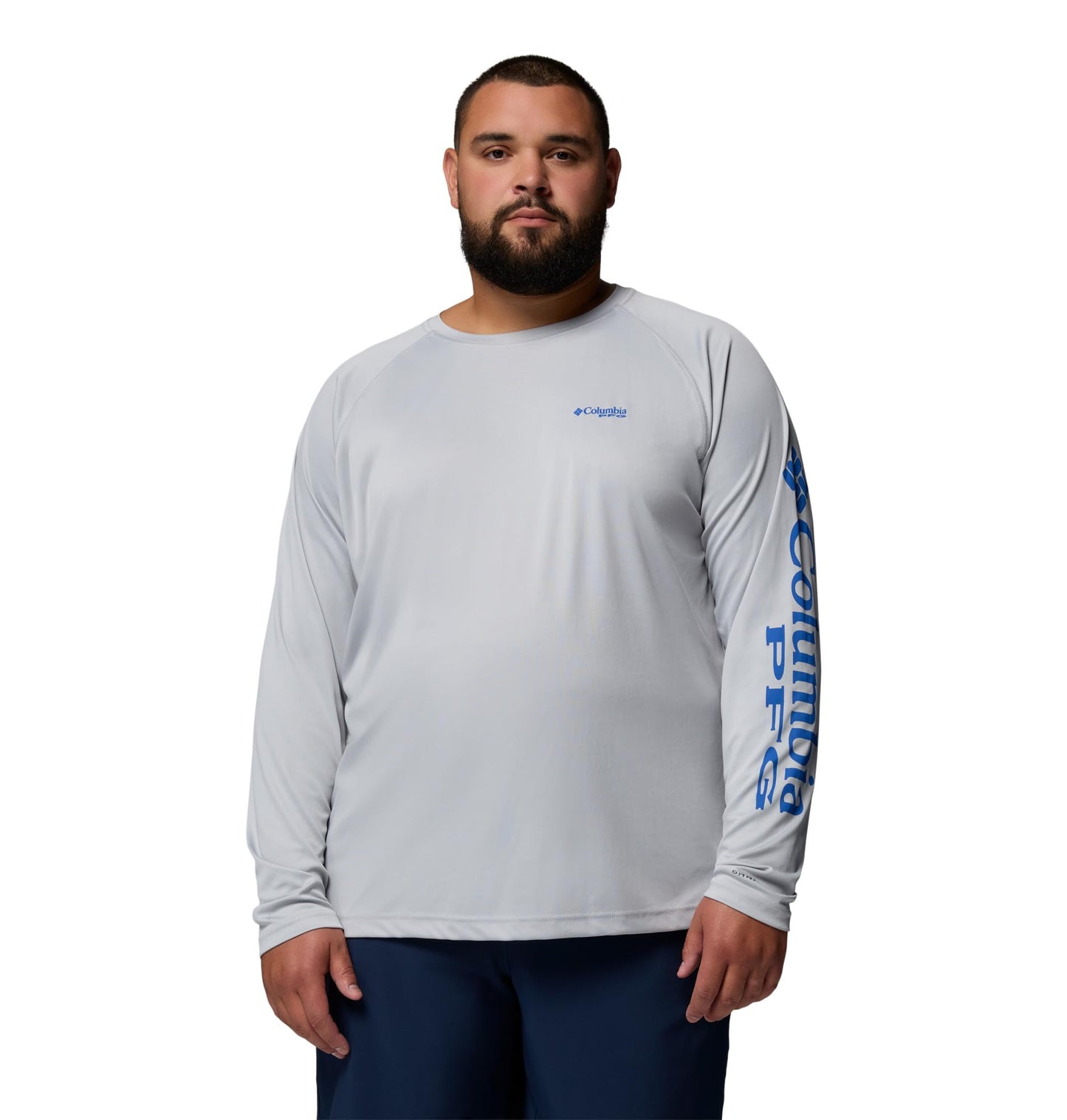 Columbia Men's PFG Terminal Tackle Long Sleeve Fishing Shirt, Cool Grey/Vivid Blue Logo, 2X