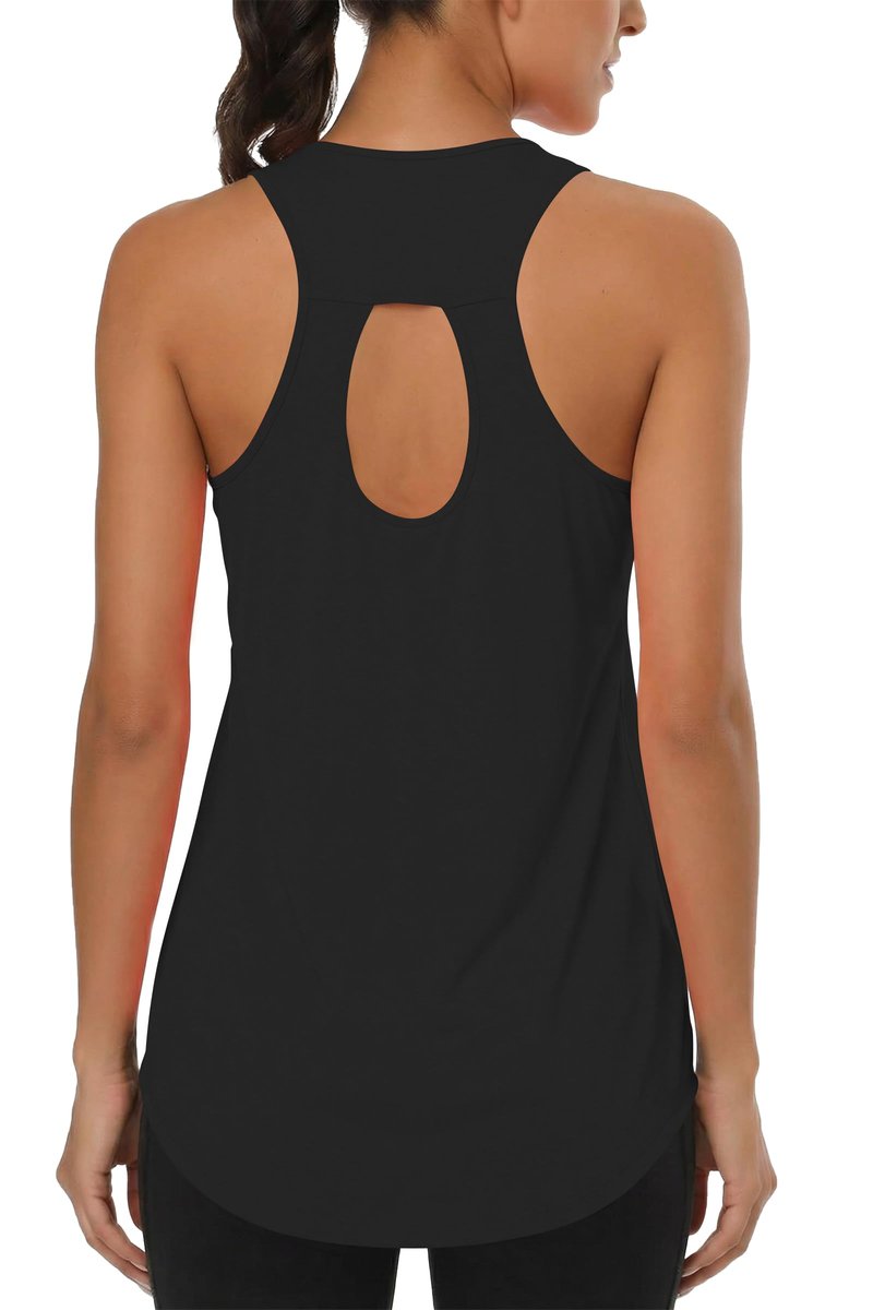 Cakulo Womens Workout Athletic Tank Tops Loose Gym Yoga Racerback Sleeveless Running Sports Shirts Tops Black M