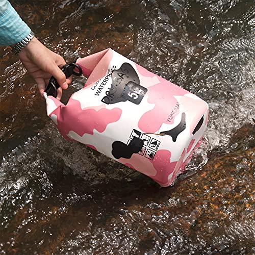 Roll Top 5L Dry Bag Waterproof for Kayaking & Stand Up Paddle Board (Forest Camouflage Pink) - YUMQUA