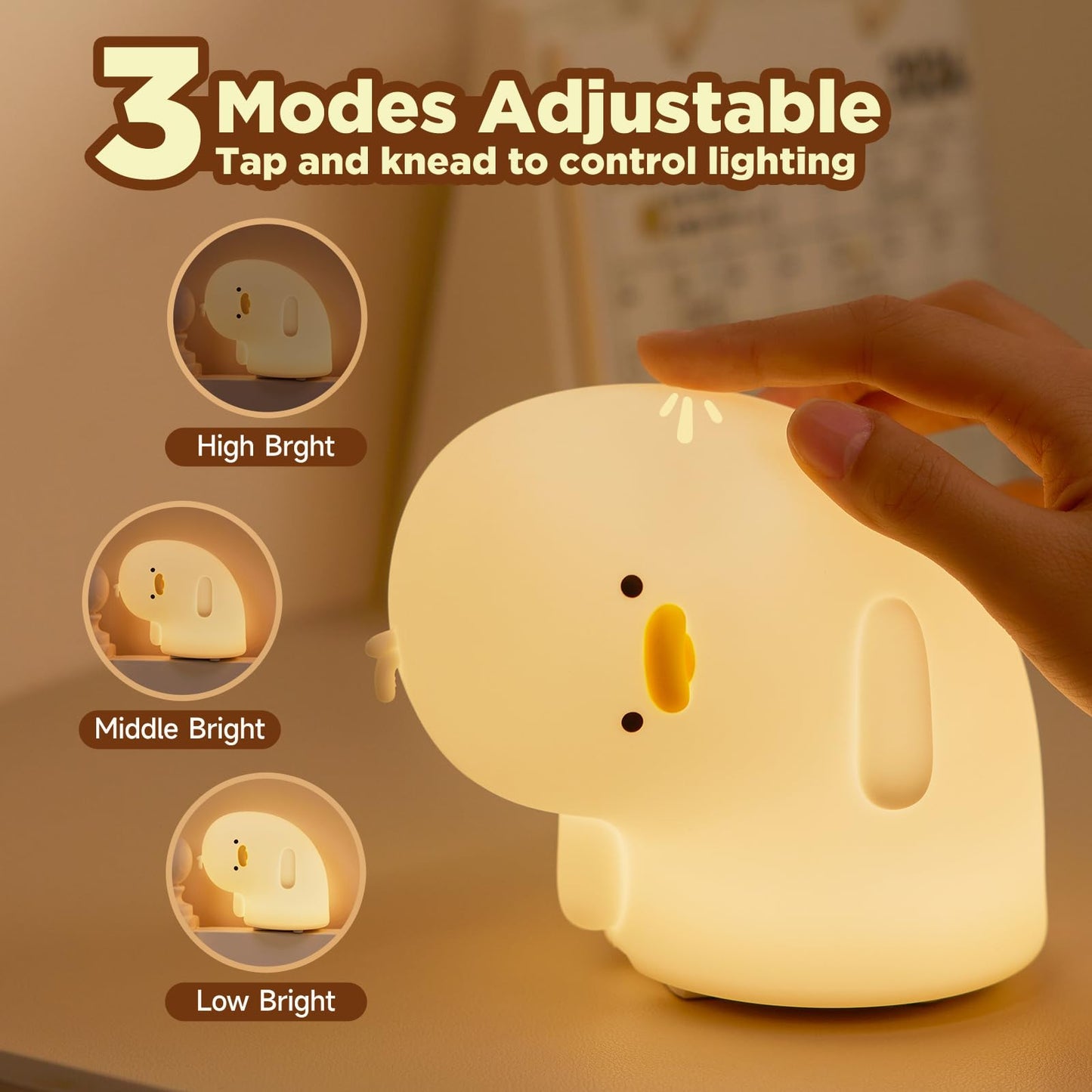 ATCTBOGFS Cute Duck Lamp, Fun LED Squishy Animal Night Light - Chicken/Pig/Rabbit/Panda Options, Toddler Baby Nursery Touch Kawaii Light for Kids, Room/House Decor