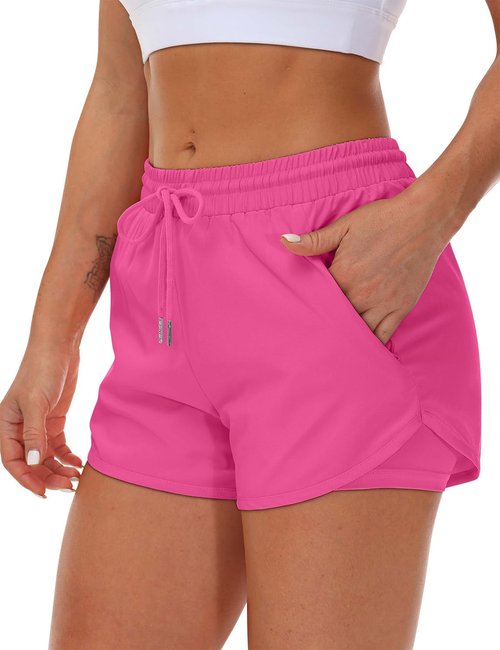 Mancreda Women's Running Shorts - Elastic Athletic Gym Shorts with 3 Zipper Pockets | Perfect for Yoga