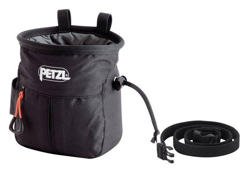 Petzl SAKAPOCHE Chalk Bag with Power Crunch Chalk (200g) - Ergonomic with Zip Pocket for Gym, Sports and Trad Climbing - Black