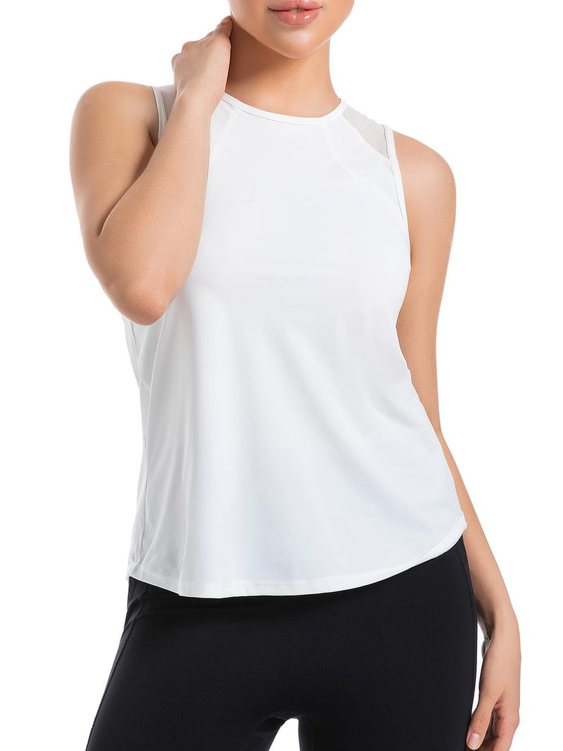 Velupalone Women's Sports Tank Top Sleeveless Workout Yoga Fitness Gym Summer Top Quick-Drying Shirt Lightweight Running (US, Alpha, Large, Regular, Regular, White)