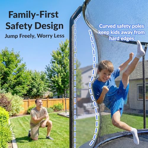14FT Outdoor Trampoline with Net, Basketball Hoop & LED Lights - Blue