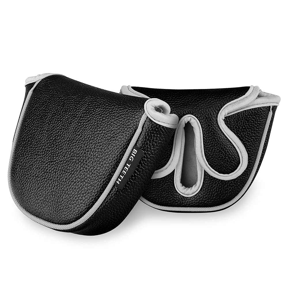 BIG TEETH Golf Head Covers Mid Mallet Putter Cover Fit for Odessey Backstryke Center Shaft Putter (Black)