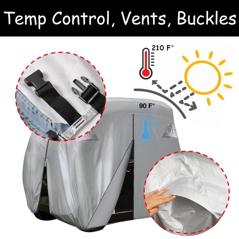 Waterproof Golf Cart Covers 2 Passenger, Aluminum Based Club Car Cover Universal Fits for Club Car, Ezgo, Yamaha & Most Brand