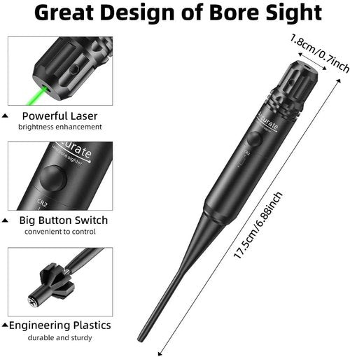 EZshoot Bore Sight Kit - Green/Red Laser Boresighter for .17 to 12GA Rifles & Pistols - Easy Big Button Switch