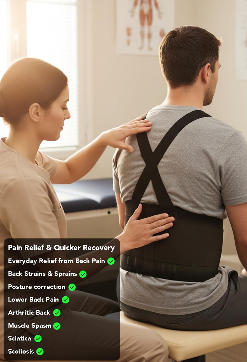 Ultra-Support Work Back Brace for Men and Women [Upgrade Superior Lumbar support] Relieve Lower Back Pain for Construction, Warehouse Work, Lifting, and Heavy-duty Tasks. (Durable Wider Velcro)