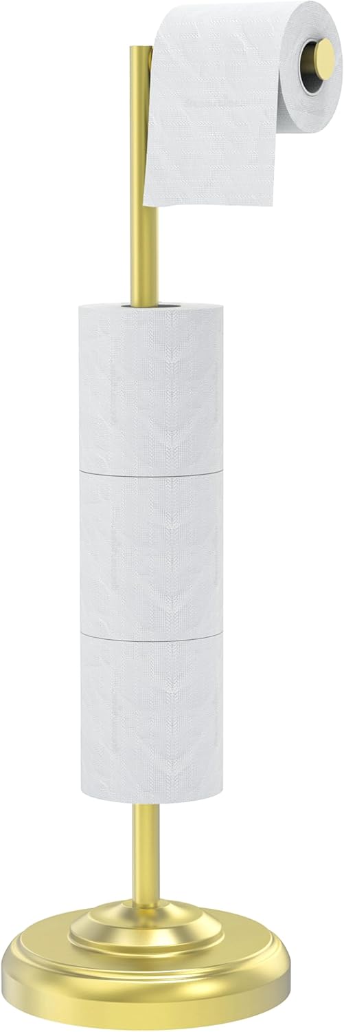 Brushed Nickel Free Standing Toilet Paper Holder with Pivoting Design & Weighted Base